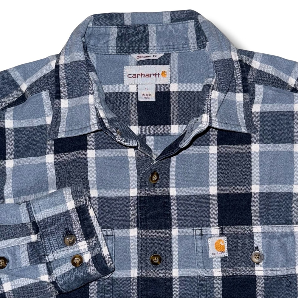 Carhartt Mens Small Blue Plaid Original Fit Flannel Button Down Shirt 102815 437
